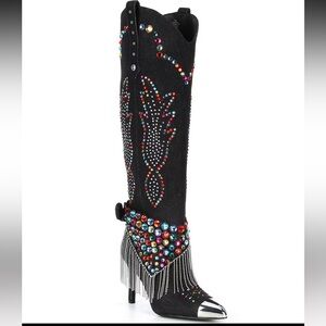 Kaitrin Rainbow Rhinestone Fringe Bandana Over The Knee High Tall Boots Size 9